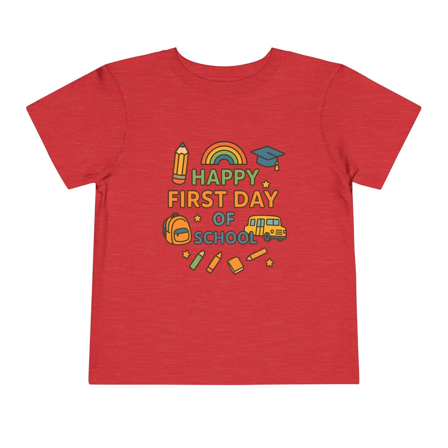 Happy First Day of School Toddler Tee, Kids School Shirt, Back to School Outfit, Rainbow Graphic Tee, Toddler Gift