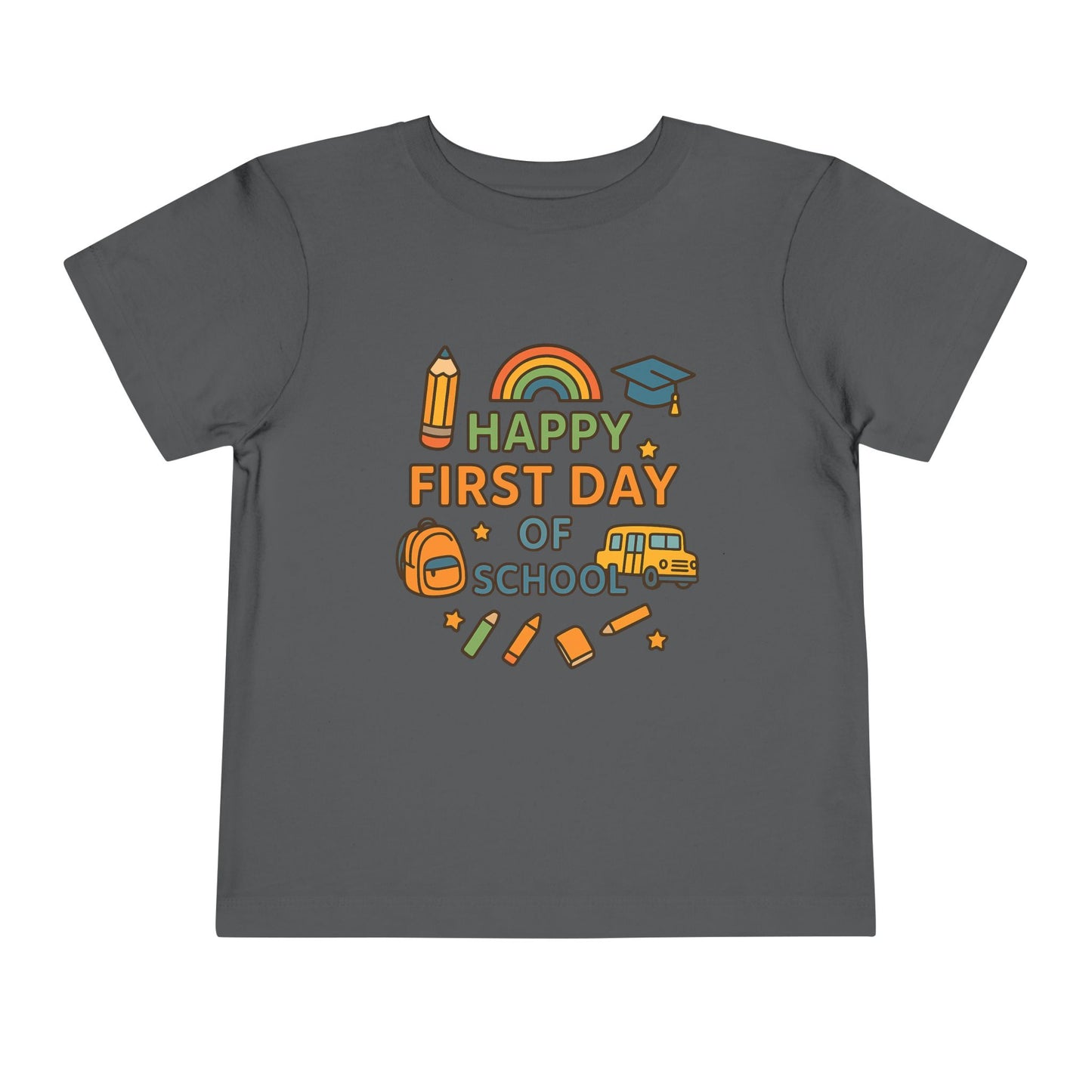 Happy First Day of School Toddler Tee, Kids School Shirt, Back to School Outfit, Rainbow Graphic Tee, Toddler Gift
