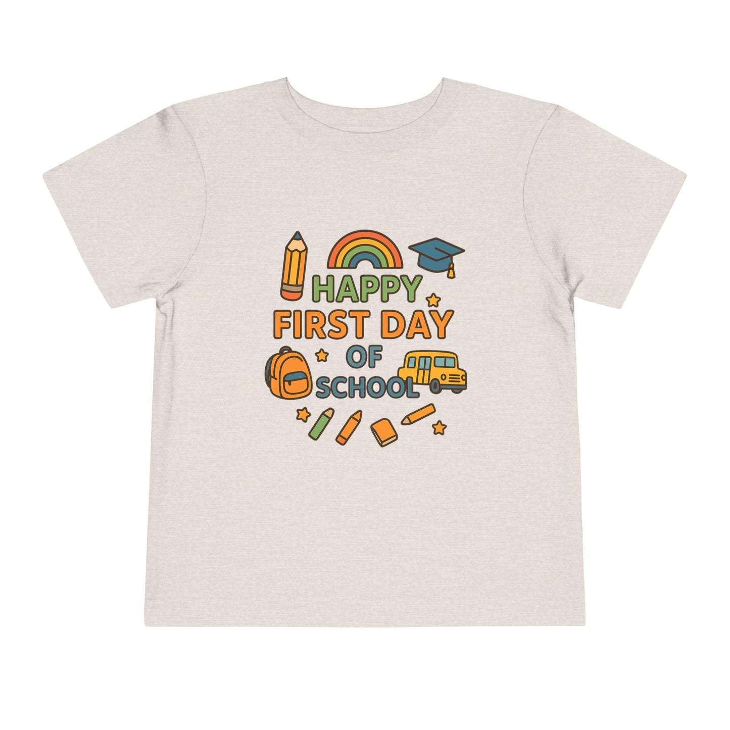 Happy First Day of School Toddler Tee, Kids School Shirt, Back to School Outfit, Rainbow Graphic Tee, Toddler Gift