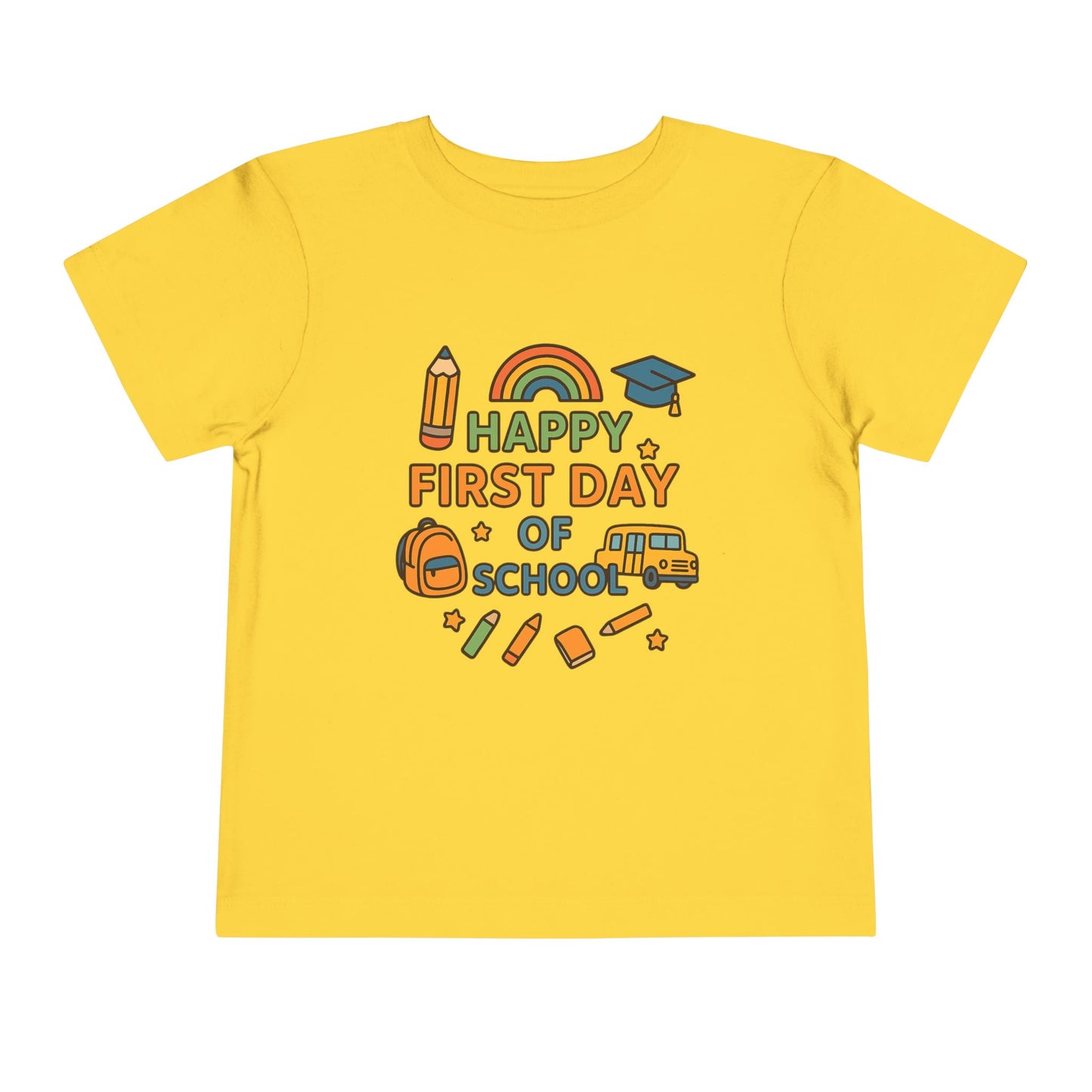 Happy First Day of School Toddler Tee, Kids School Shirt, Back to School Outfit, Rainbow Graphic Tee, Toddler Gift