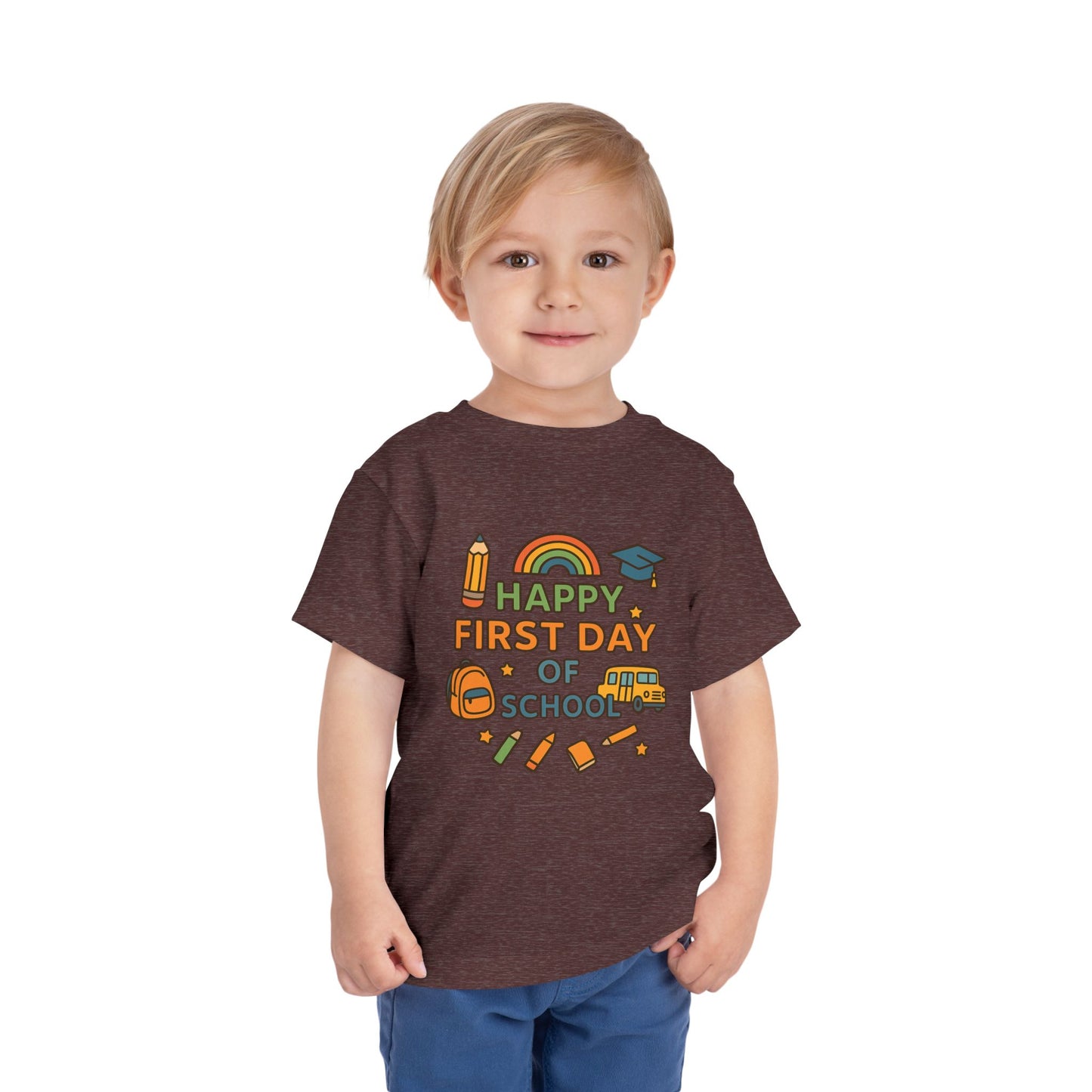 Happy First Day of School Toddler Tee, Kids School Shirt, Back to School Outfit, Rainbow Graphic Tee, Toddler Gift