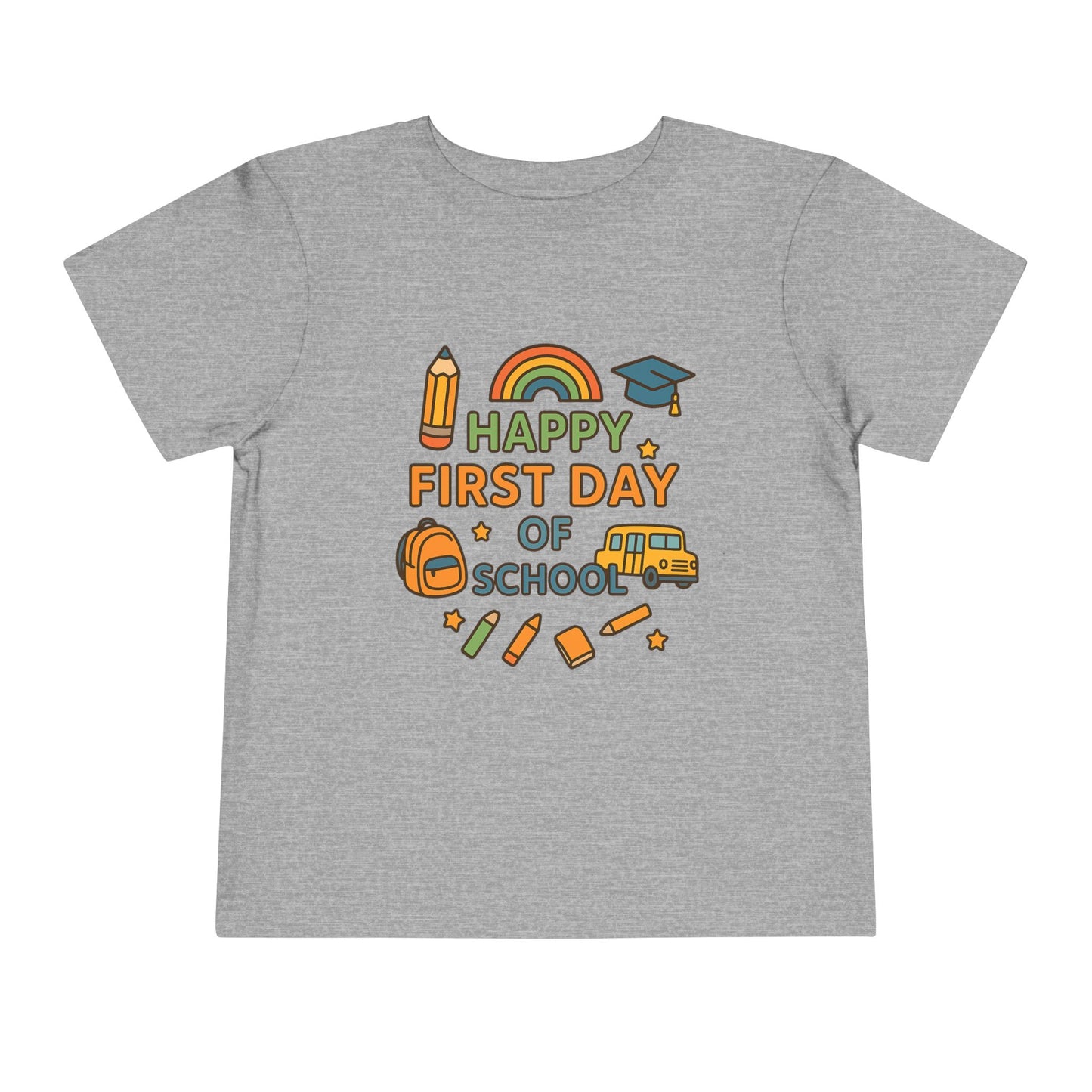 Happy First Day of School Toddler Tee, Kids School Shirt, Back to School Outfit, Rainbow Graphic Tee, Toddler Gift