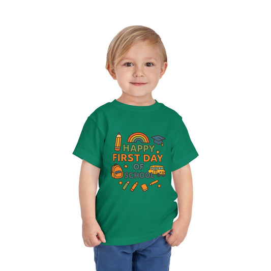 Happy First Day of School Toddler Tee, Kids School Shirt, Back to School Outfit, Rainbow Graphic Tee, Toddler Gift