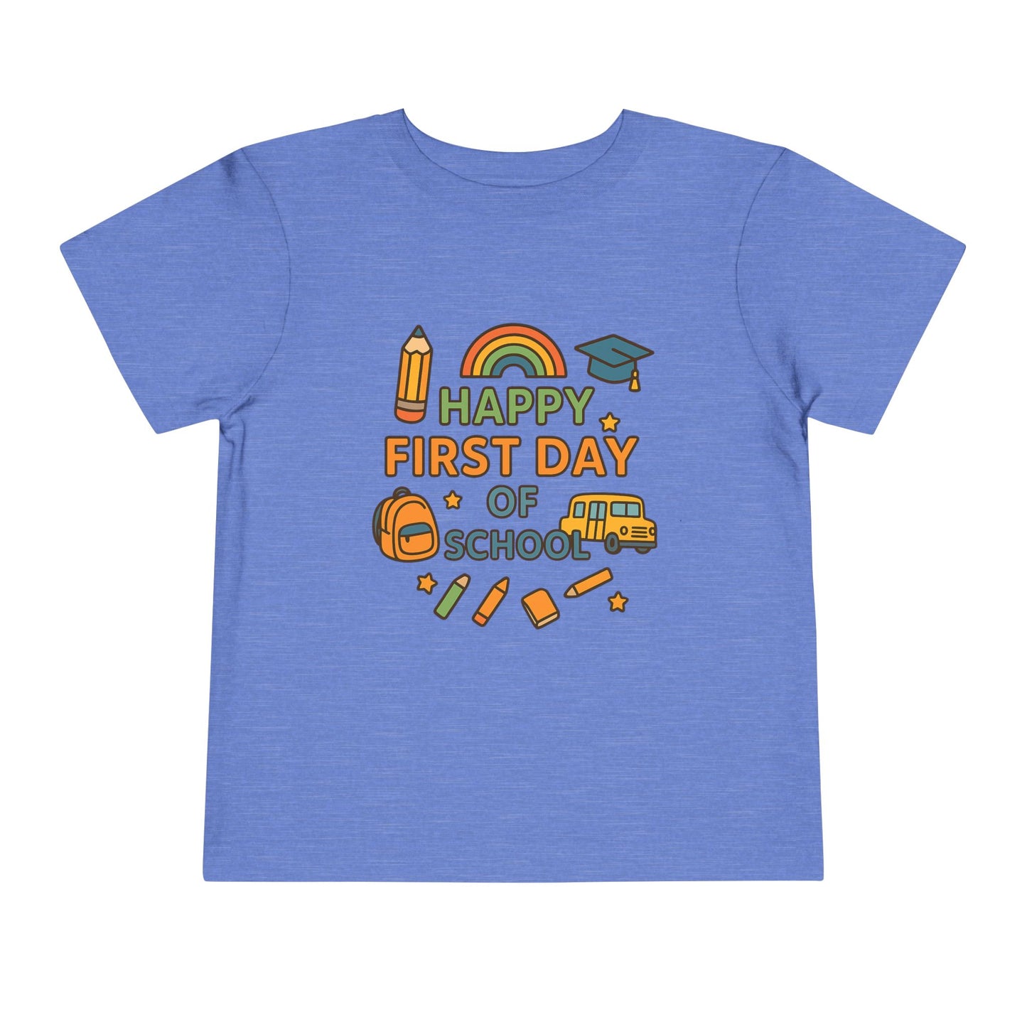 Happy First Day of School Toddler Tee, Kids School Shirt, Back to School Outfit, Rainbow Graphic Tee, Toddler Gift
