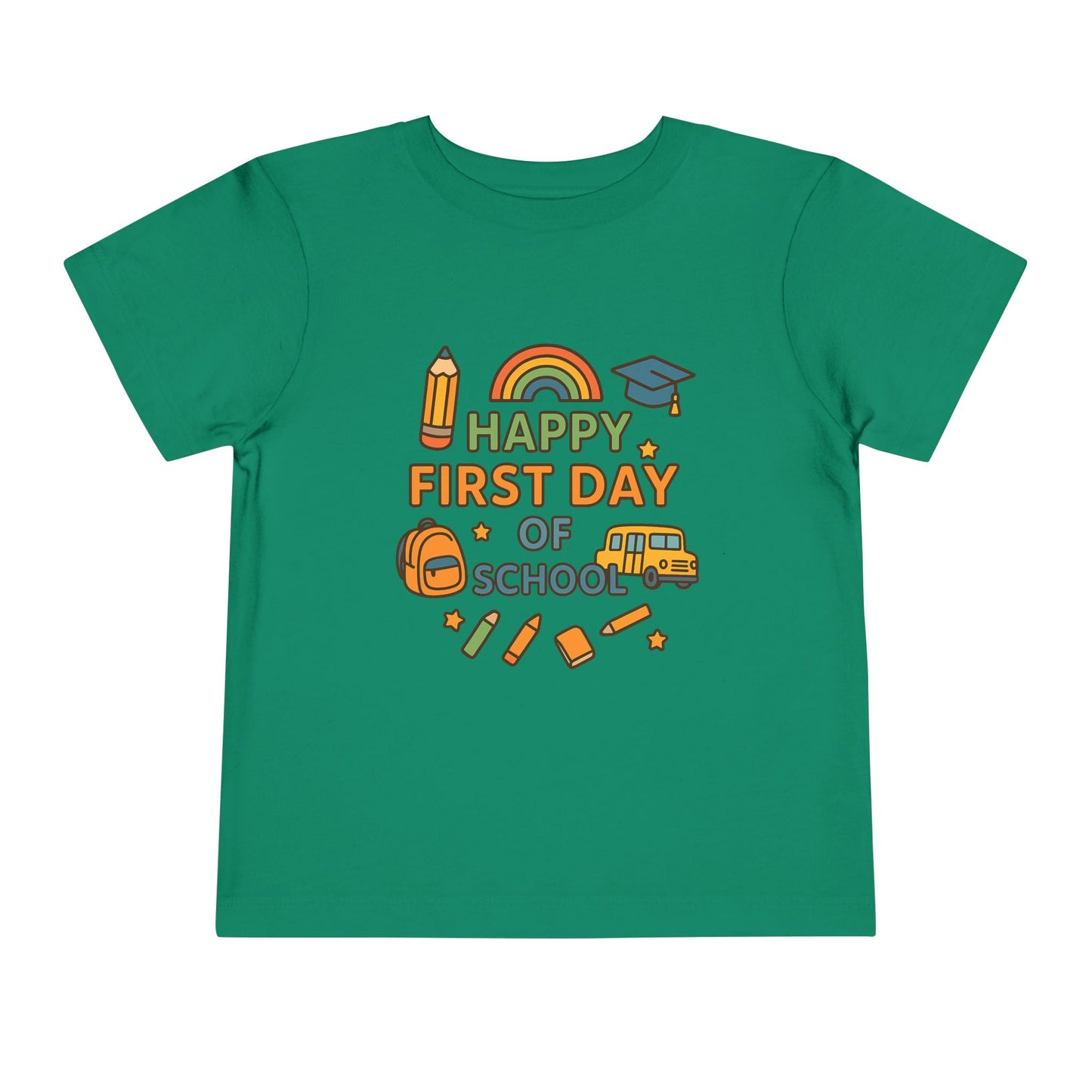 Happy First Day of School Toddler Tee, Kids School Shirt, Back to School Outfit, Rainbow Graphic Tee, Toddler Gift