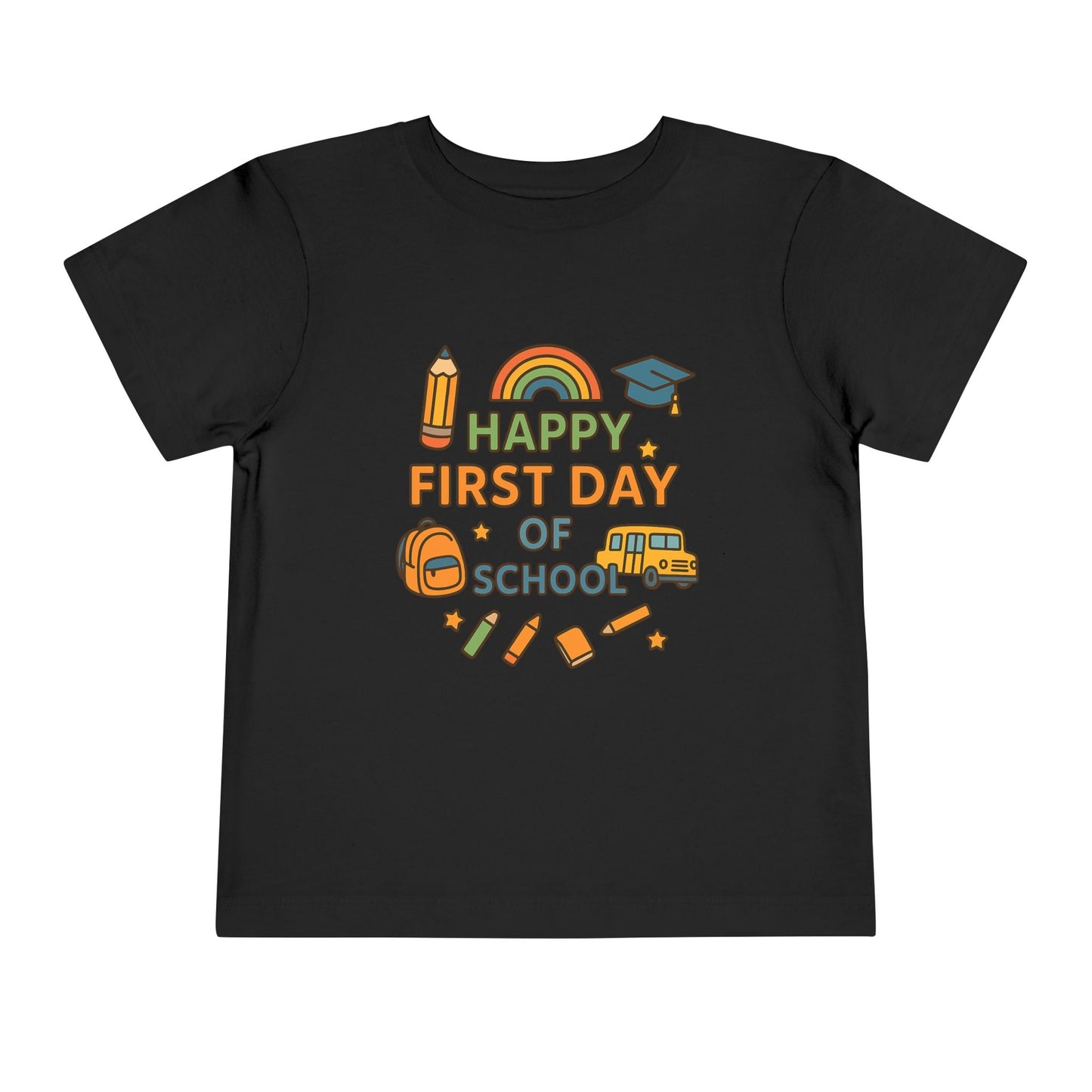 Happy First Day of School Toddler Tee, Kids School Shirt, Back to School Outfit, Rainbow Graphic Tee, Toddler Gift