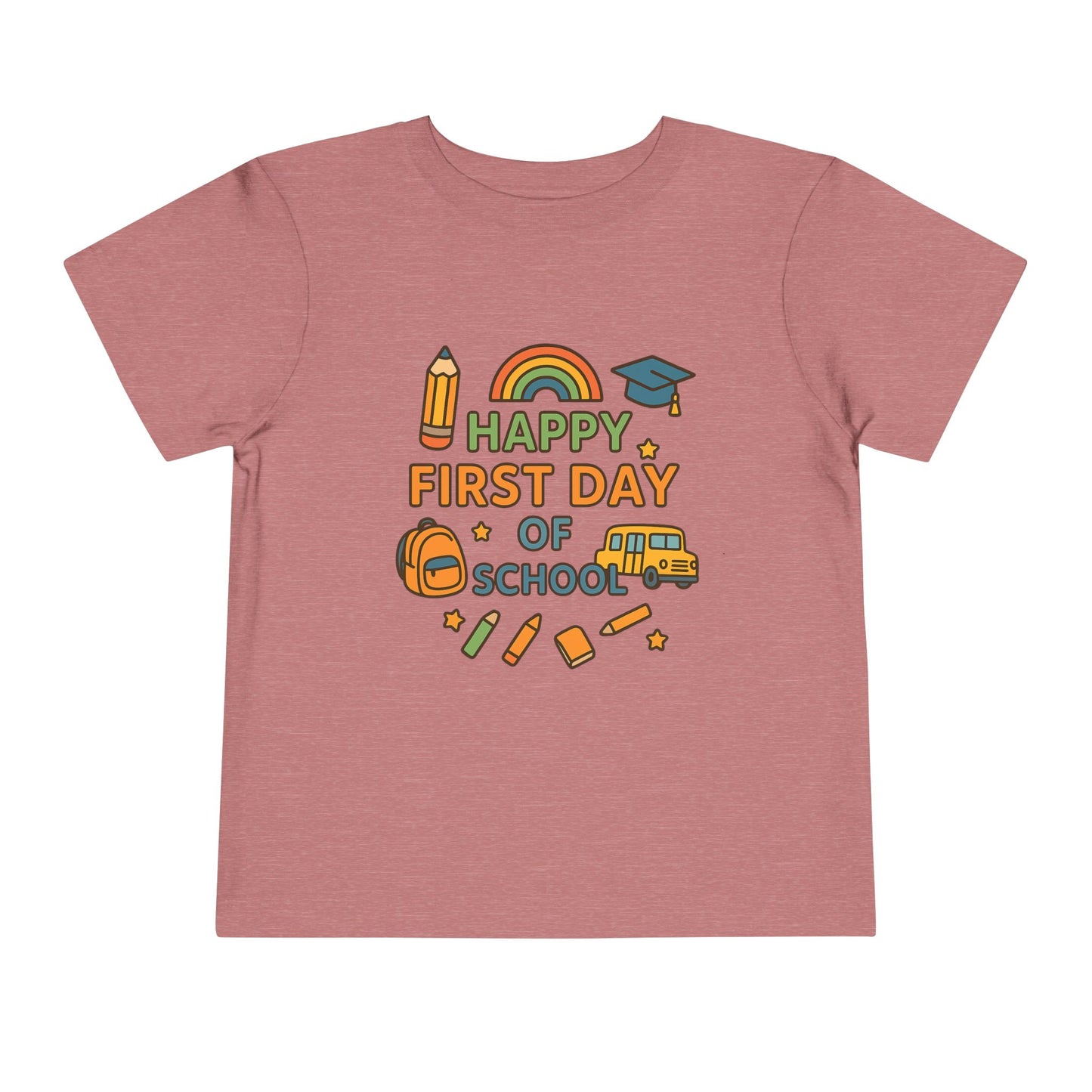 Happy First Day of School Toddler Tee, Kids School Shirt, Back to School Outfit, Rainbow Graphic Tee, Toddler Gift