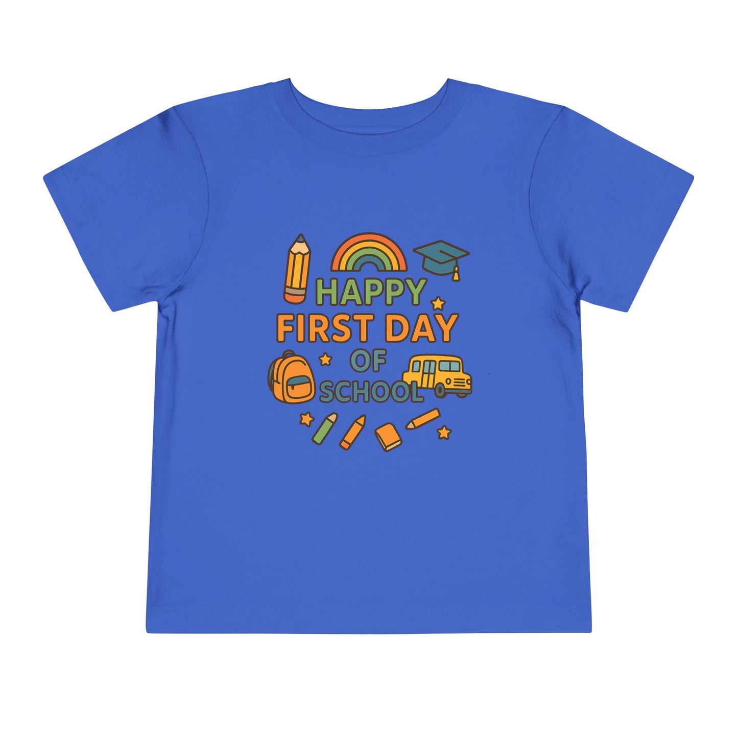 Happy First Day of School Toddler Tee, Kids School Shirt, Back to School Outfit, Rainbow Graphic Tee, Toddler Gift