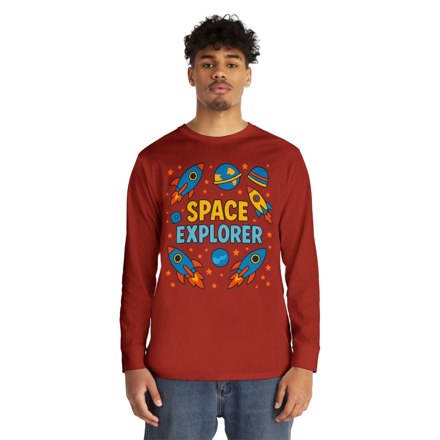 Space Explorer Long Sleeve Crewneck Tee | Perfect for Kids, Birthday Gift, Space Theme Party, Fun Activities, Everyday Wear