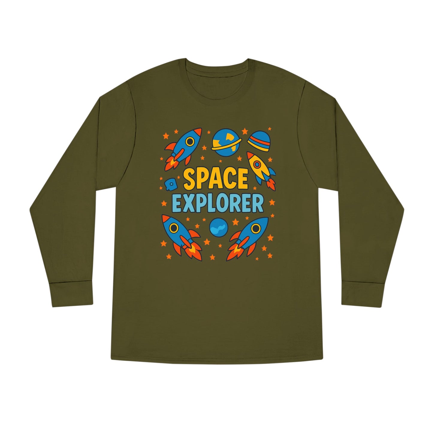 Space Explorer Long Sleeve Crewneck Tee | Perfect for Kids, Birthday Gift, Space Theme Party, Fun Activities, Everyday Wear