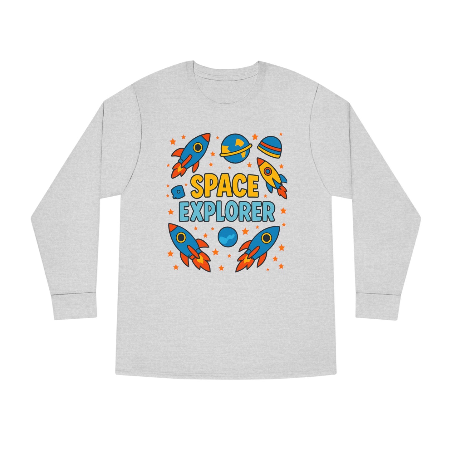 Space Explorer Long Sleeve Crewneck Tee | Perfect for Kids, Birthday Gift, Space Theme Party, Fun Activities, Everyday Wear