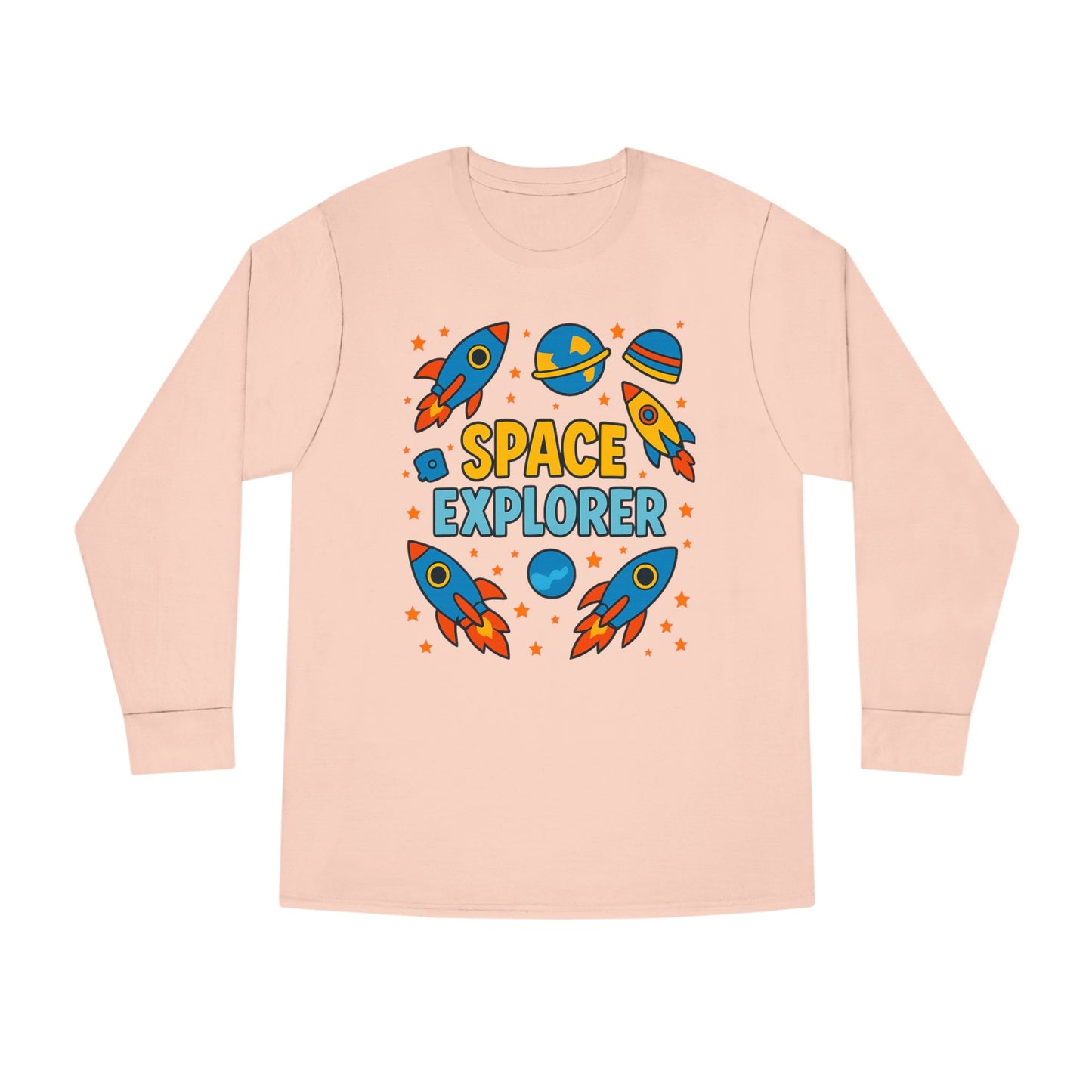 Space Explorer Long Sleeve Crewneck Tee | Perfect for Kids, Birthday Gift, Space Theme Party, Fun Activities, Everyday Wear