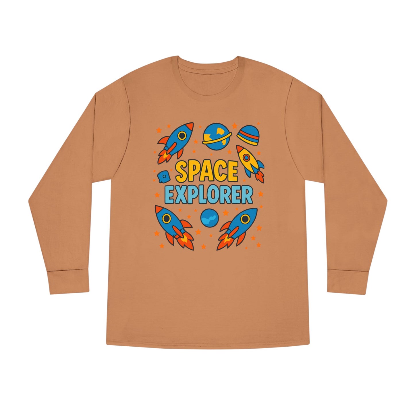Space Explorer Long Sleeve Crewneck Tee | Perfect for Kids, Birthday Gift, Space Theme Party, Fun Activities, Everyday Wear