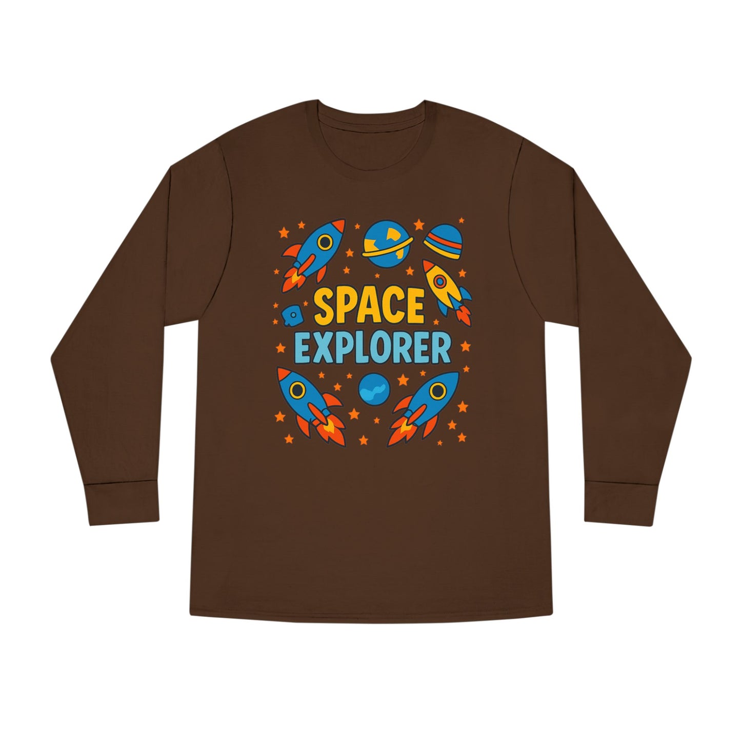 Space Explorer Long Sleeve Crewneck Tee | Perfect for Kids, Birthday Gift, Space Theme Party, Fun Activities, Everyday Wear