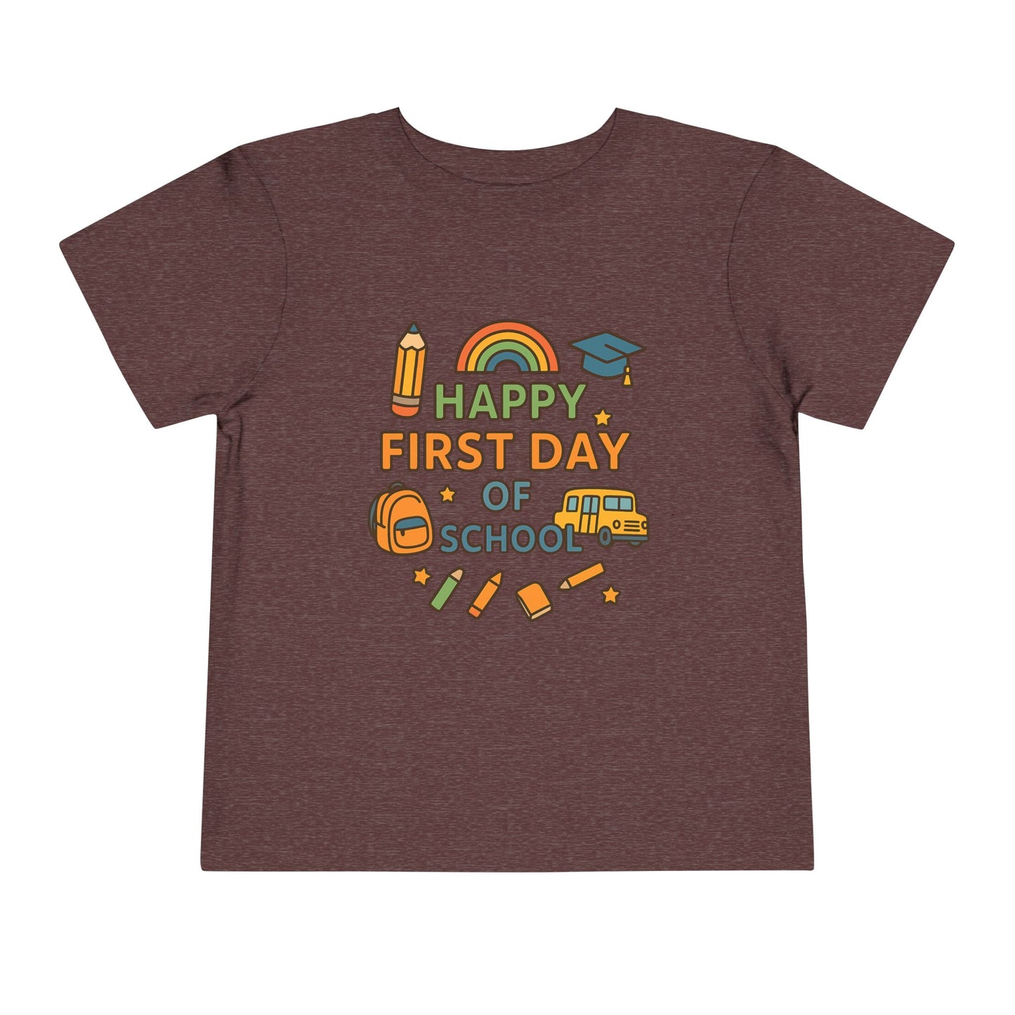 Happy First Day of School Toddler Tee, Kids School Shirt, Back to School Outfit, Rainbow Graphic Tee, Toddler Gift