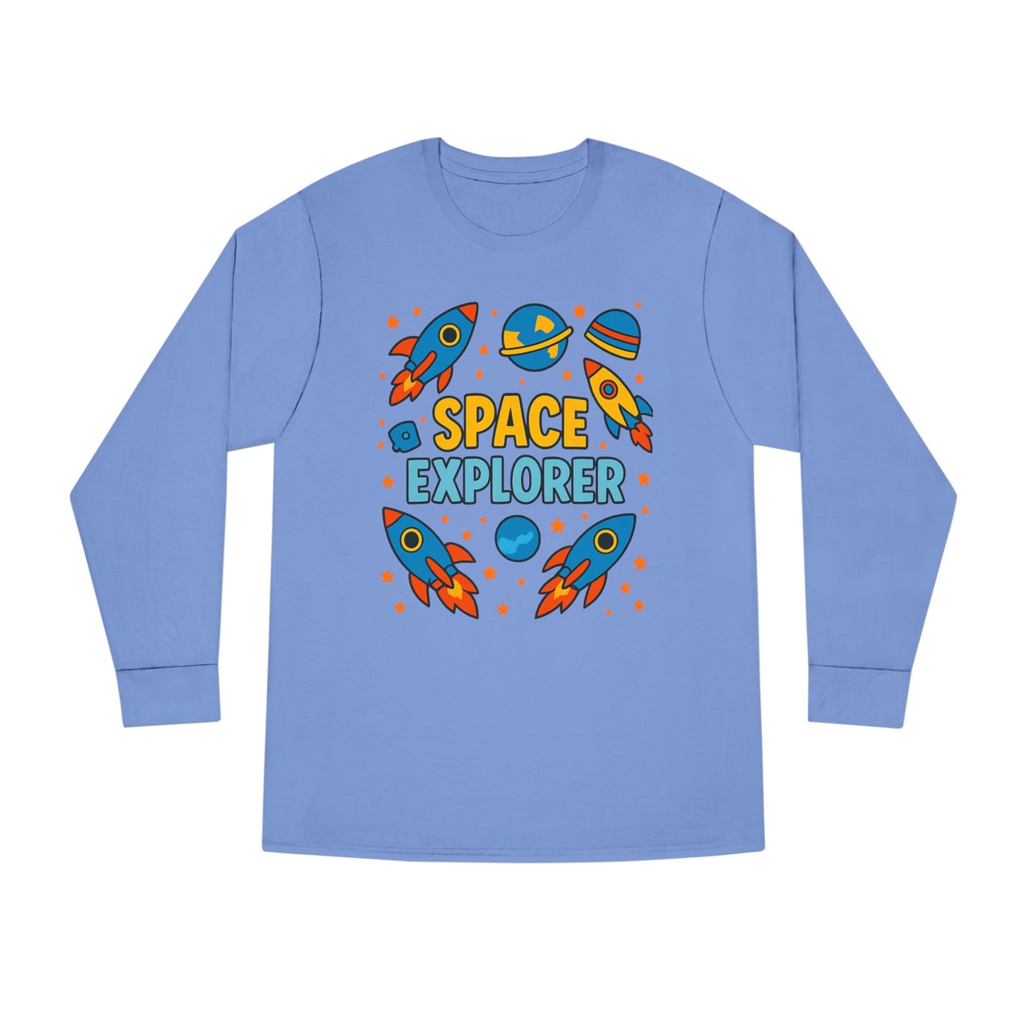 Space Explorer Long Sleeve Crewneck Tee | Perfect for Kids, Birthday Gift, Space Theme Party, Fun Activities, Everyday Wear