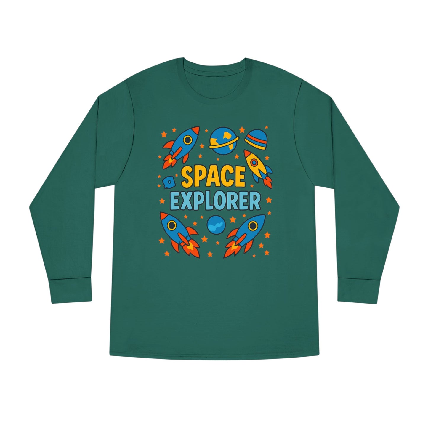 Space Explorer Long Sleeve Crewneck Tee | Perfect for Kids, Birthday Gift, Space Theme Party, Fun Activities, Everyday Wear