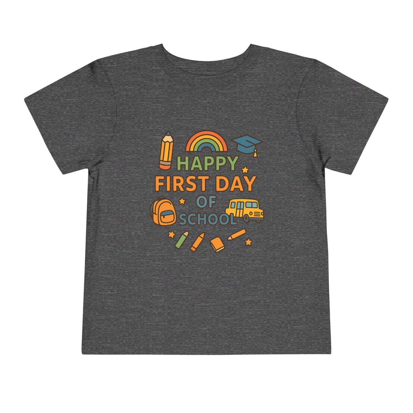 Happy First Day of School Toddler Tee, Kids School Shirt, Back to School Outfit, Rainbow Graphic Tee, Toddler Gift