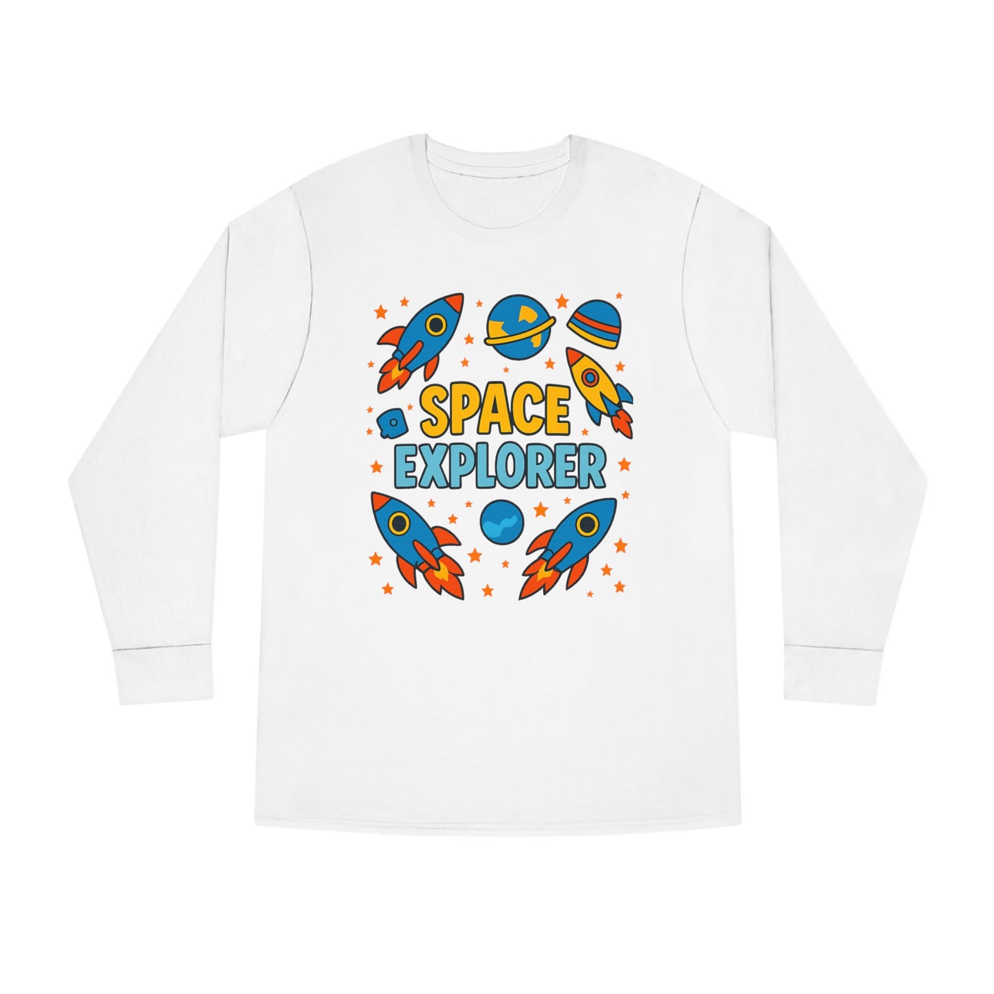 Space Explorer Long Sleeve Crewneck Tee | Perfect for Kids, Birthday Gift, Space Theme Party, Fun Activities, Everyday Wear