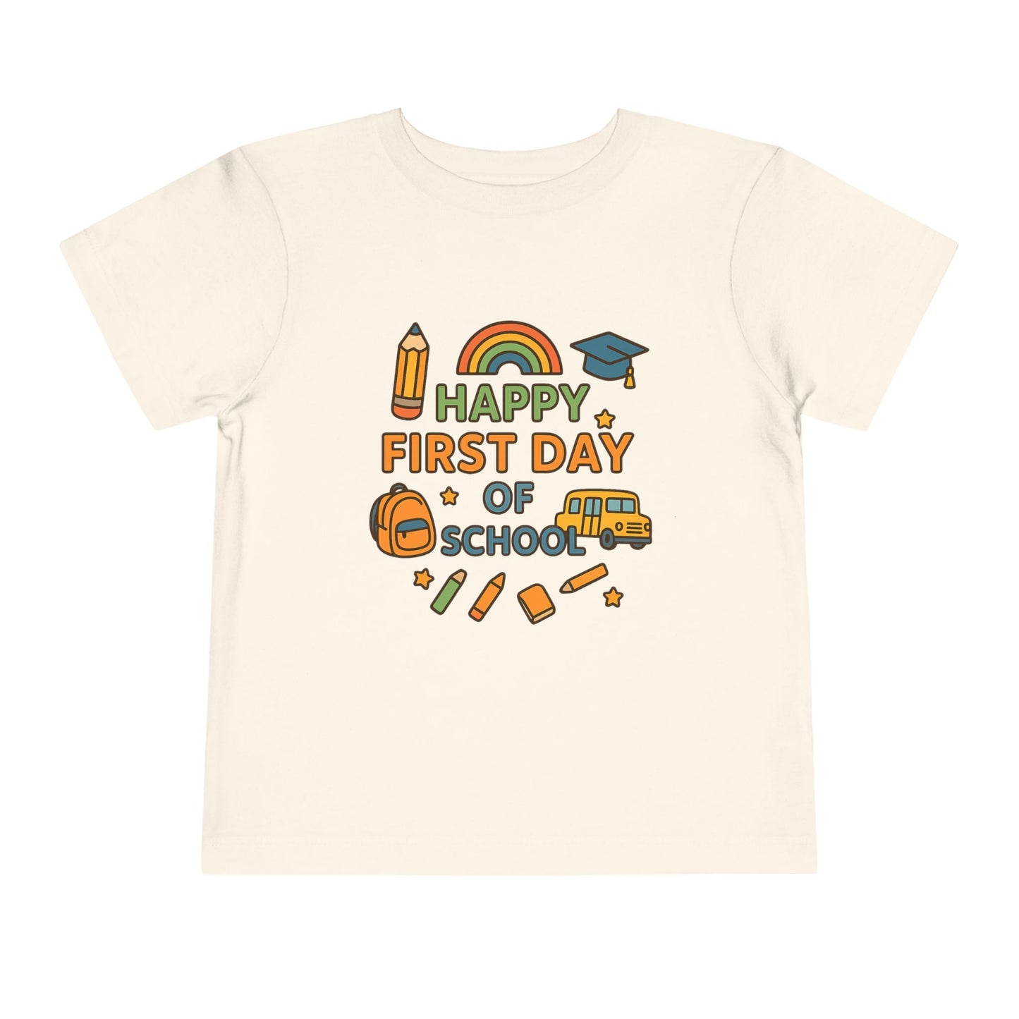 Happy First Day of School Toddler Tee, Kids School Shirt, Back to School Outfit, Rainbow Graphic Tee, Toddler Gift