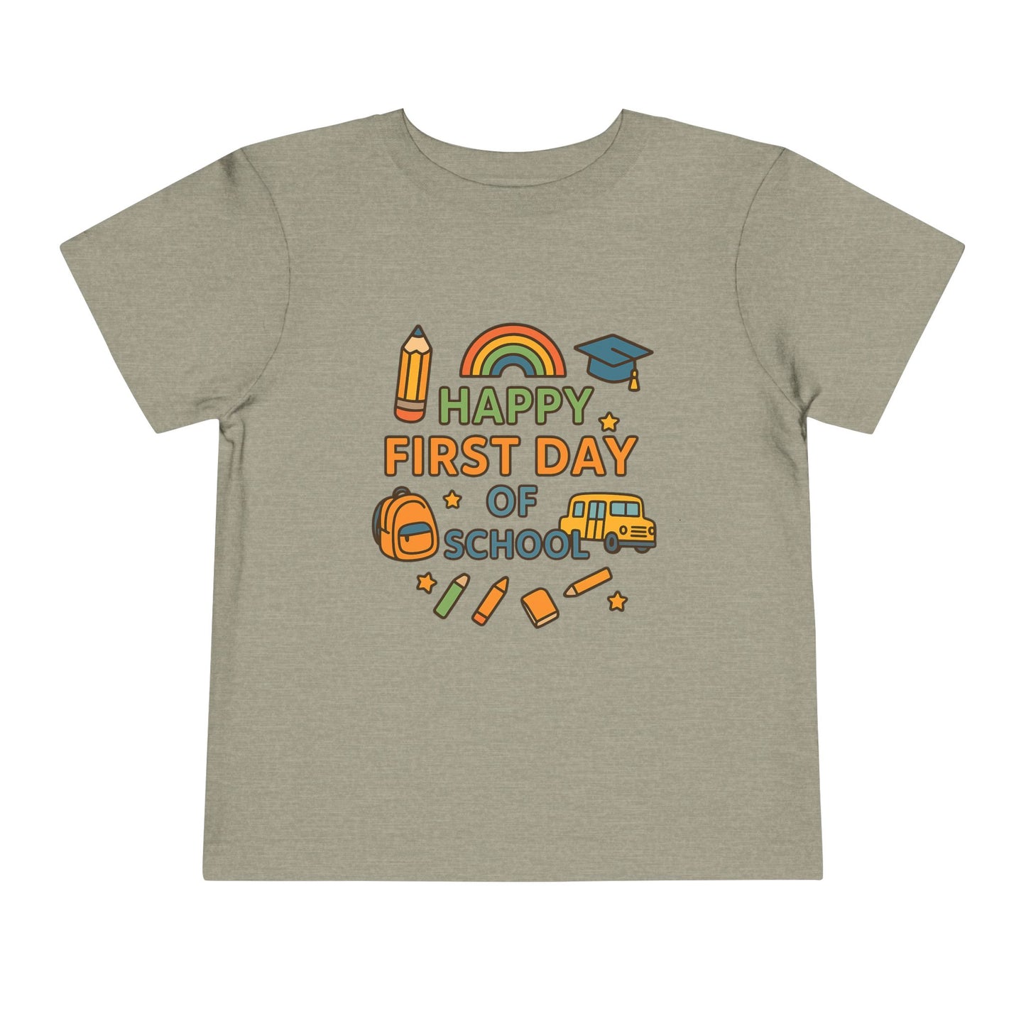 Happy First Day of School Toddler Tee, Kids School Shirt, Back to School Outfit, Rainbow Graphic Tee, Toddler Gift
