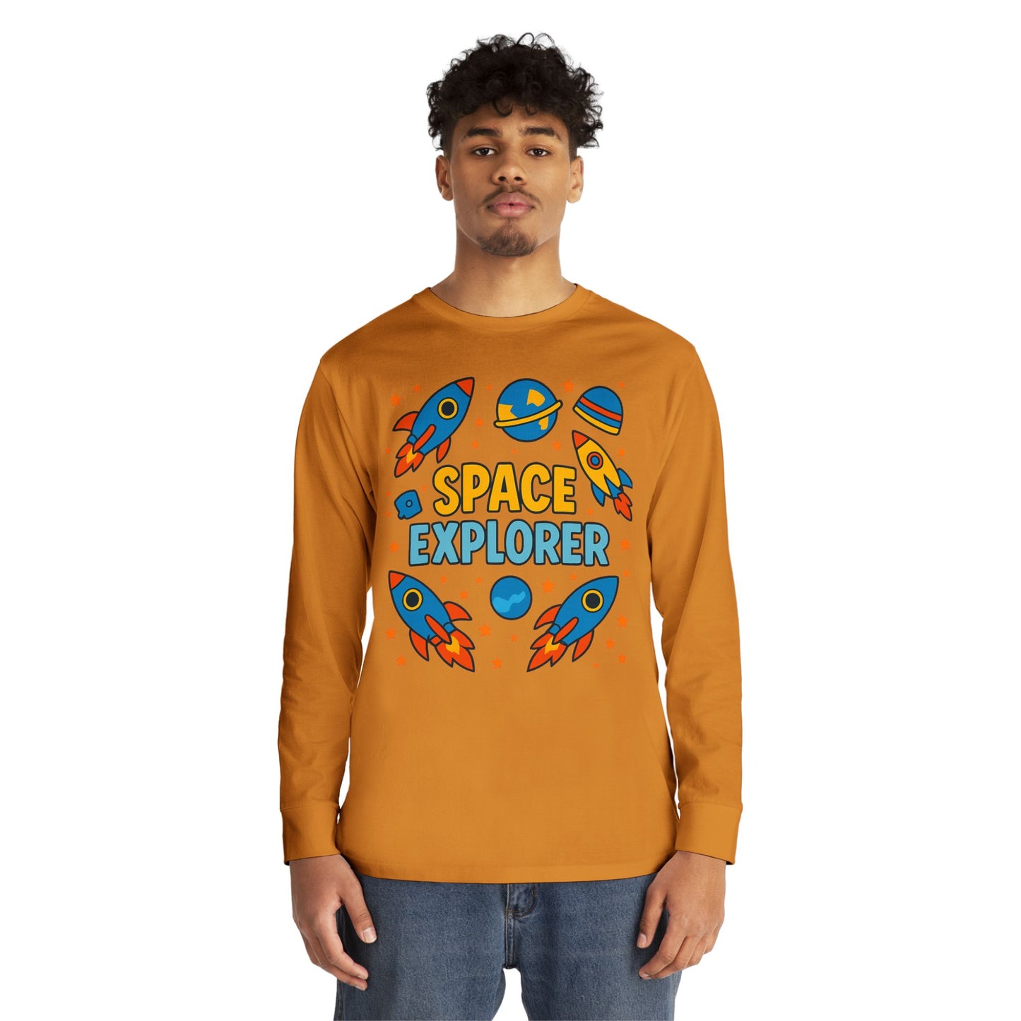 Space Explorer Long Sleeve Crewneck Tee | Perfect for Kids, Birthday Gift, Space Theme Party, Fun Activities, Everyday Wear