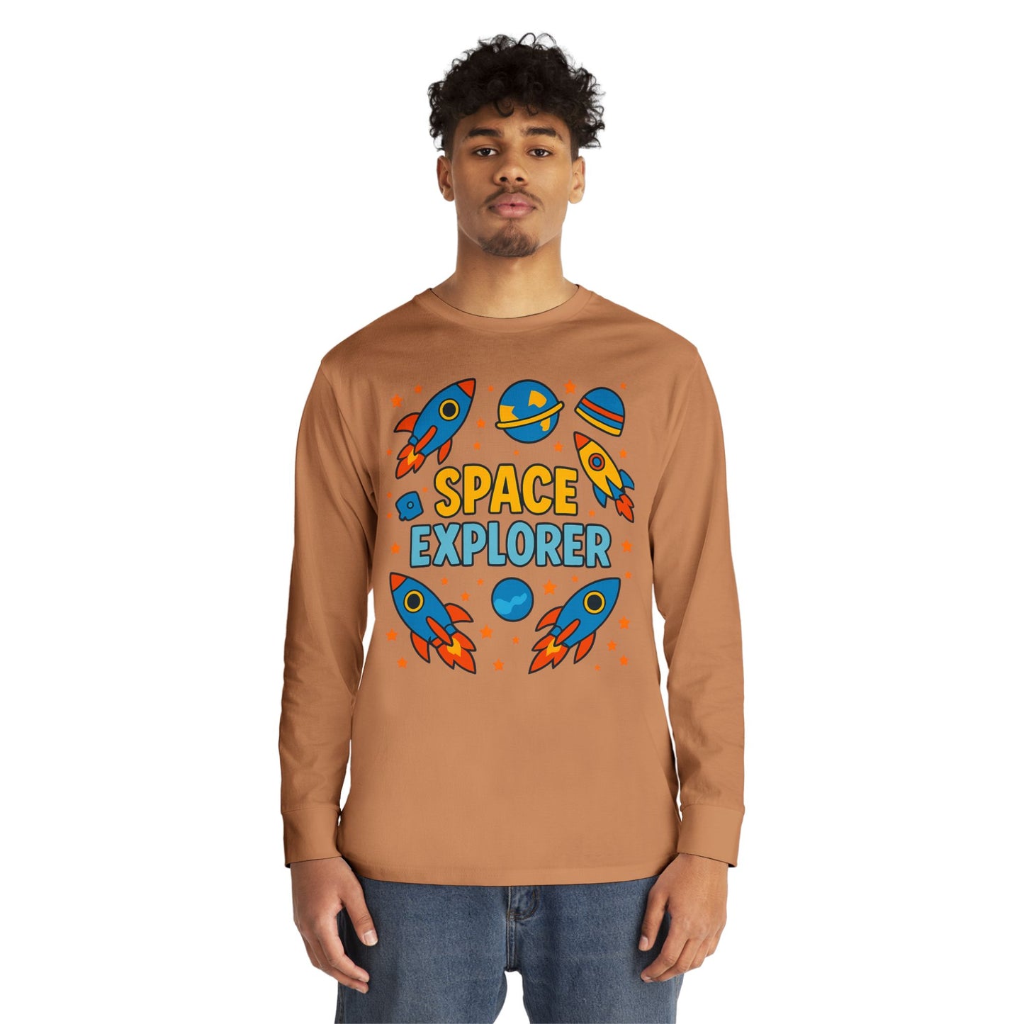Space Explorer Long Sleeve Crewneck Tee | Perfect for Kids, Birthday Gift, Space Theme Party, Fun Activities, Everyday Wear