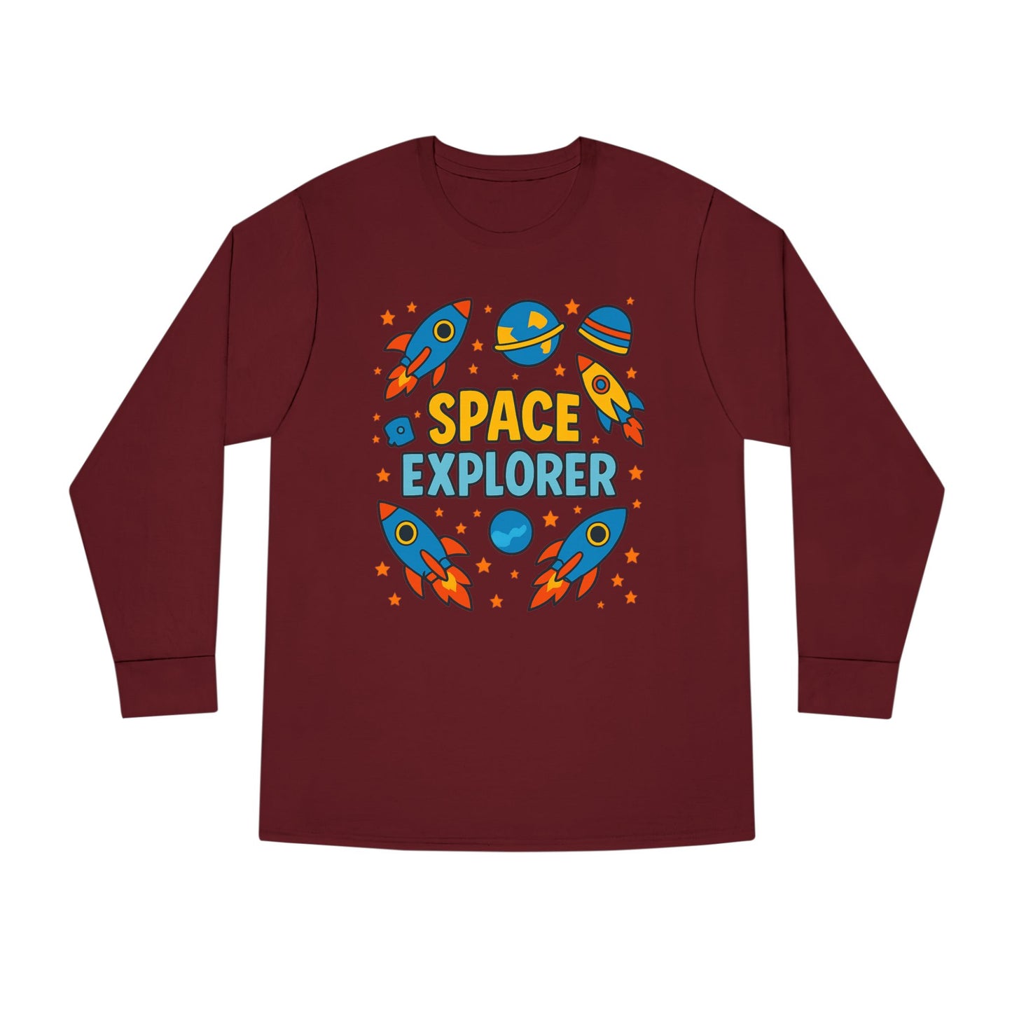 Space Explorer Long Sleeve Crewneck Tee | Perfect for Kids, Birthday Gift, Space Theme Party, Fun Activities, Everyday Wear