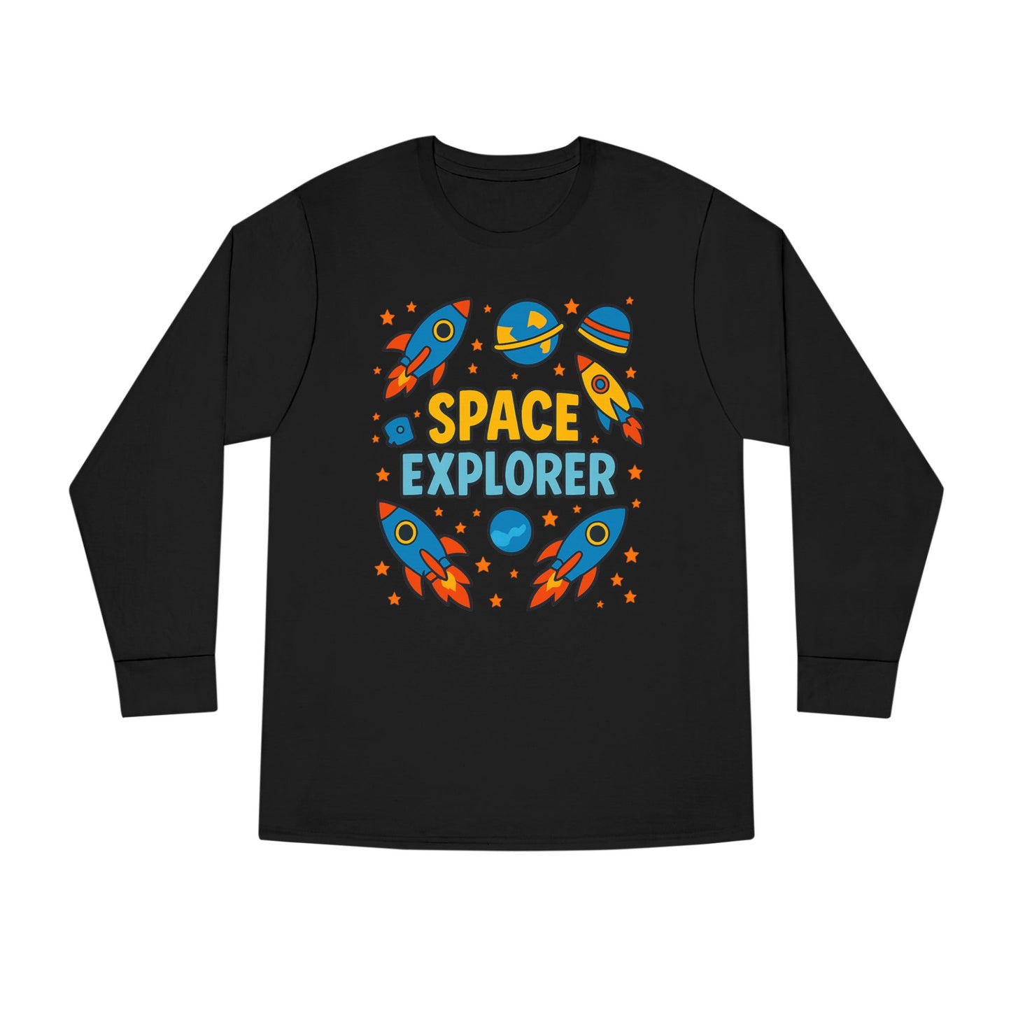 Space Explorer Long Sleeve Crewneck Tee | Perfect for Kids, Birthday Gift, Space Theme Party, Fun Activities, Everyday Wear