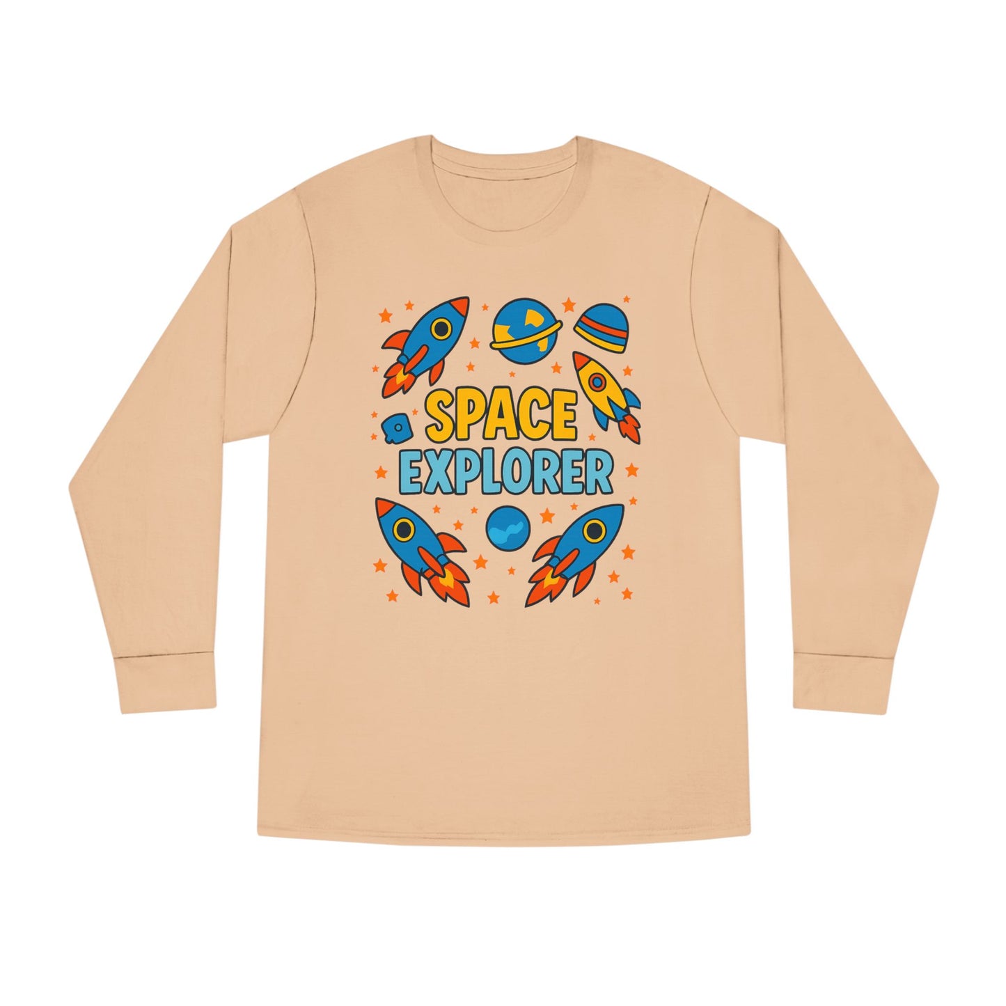 Space Explorer Long Sleeve Crewneck Tee | Perfect for Kids, Birthday Gift, Space Theme Party, Fun Activities, Everyday Wear
