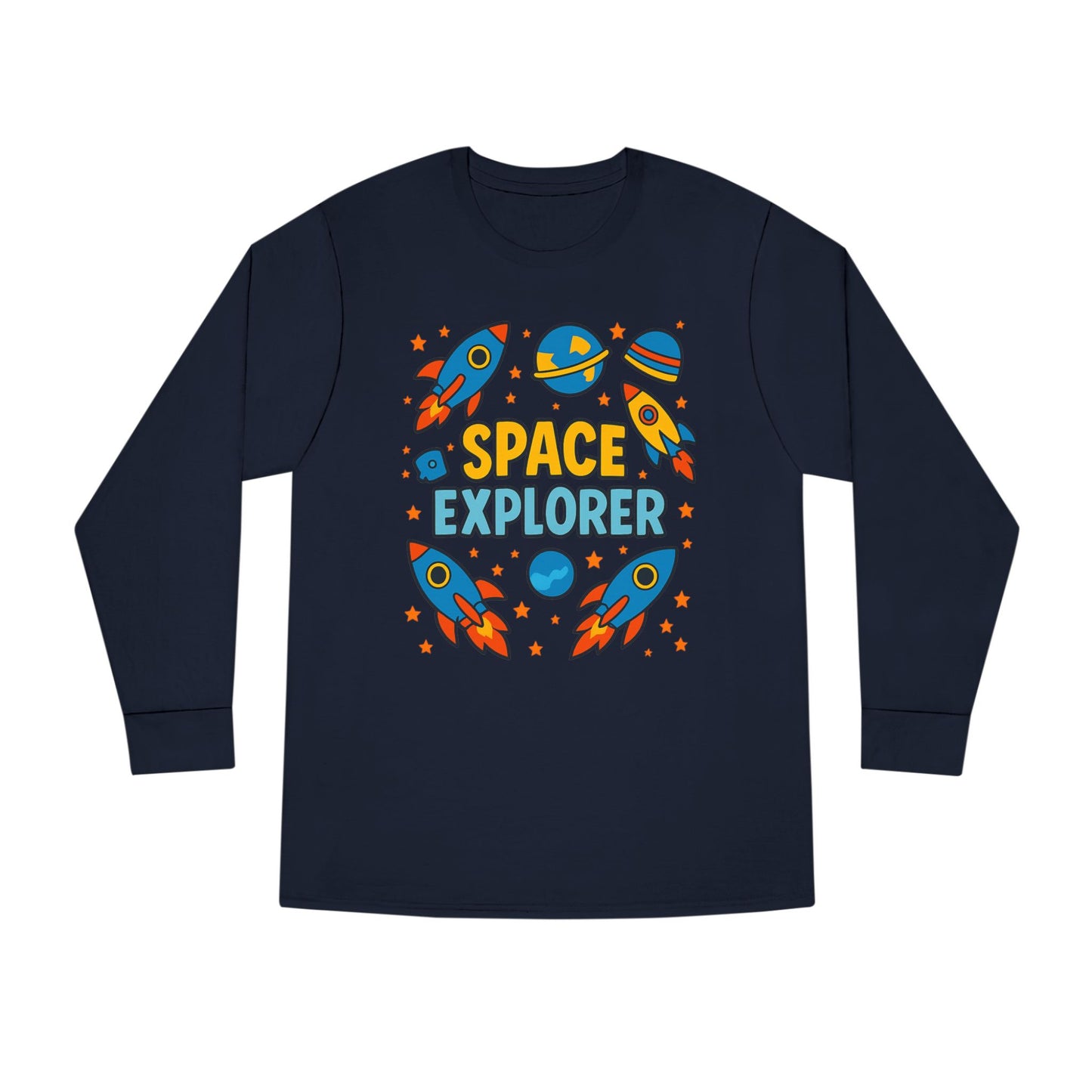 Space Explorer Long Sleeve Crewneck Tee | Perfect for Kids, Birthday Gift, Space Theme Party, Fun Activities, Everyday Wear