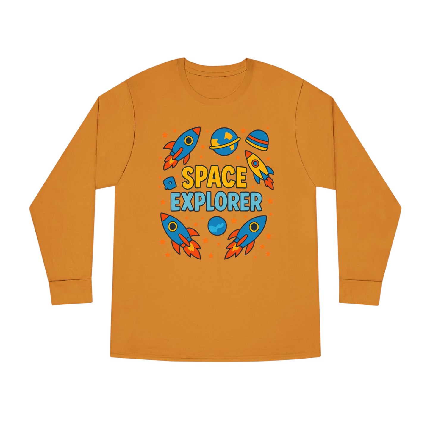 Space Explorer Long Sleeve Crewneck Tee | Perfect for Kids, Birthday Gift, Space Theme Party, Fun Activities, Everyday Wear