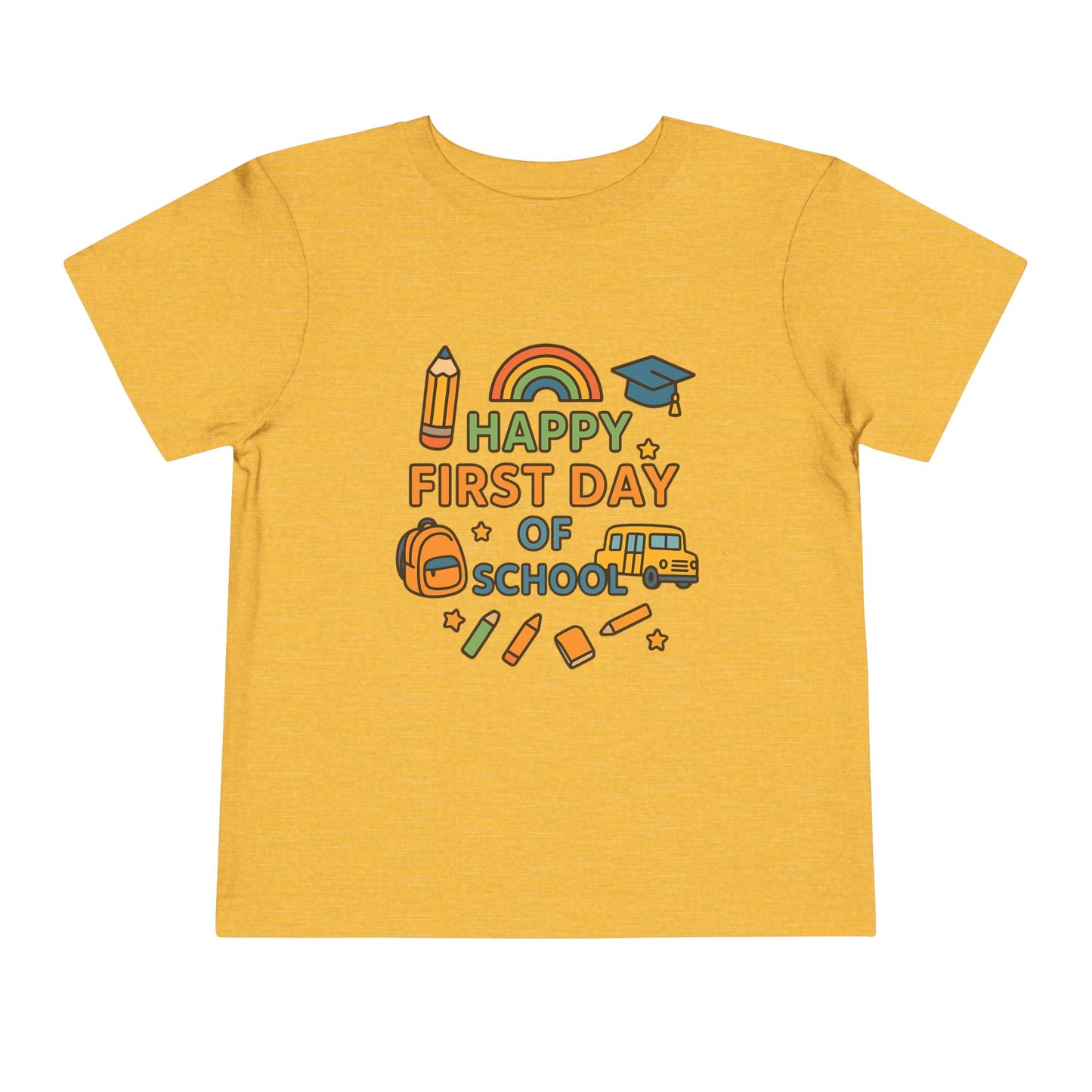 Happy First Day of School Toddler Tee, Kids School Shirt, Back to School Outfit, Rainbow Graphic Tee, Toddler Gift