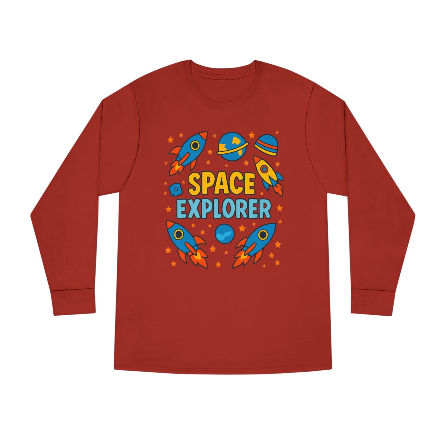 Space Explorer Long Sleeve Crewneck Tee | Perfect for Kids, Birthday Gift, Space Theme Party, Fun Activities, Everyday Wear
